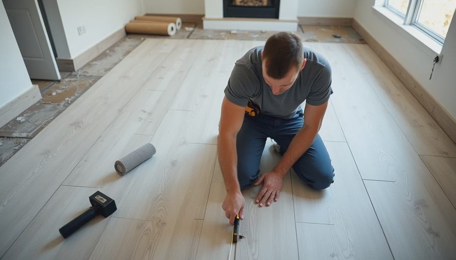 contractor installing new laminate flooring in living room before listing the house