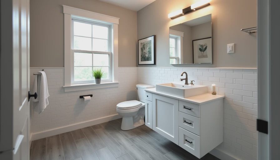 Mid-range bathroom refresh result in a Charlotte pre-sale home — new toilet, seamless vanity top, and modern mirror light
