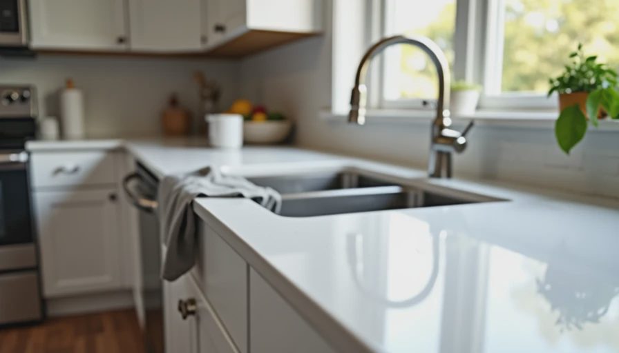 Newly resealed neutral countertop and faucet in a Charlotte kitchen kept as is before listing