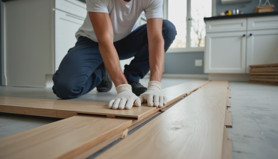 Best flooring before selling a house — waterproof luxury vinyl plank being installed in a kitchen