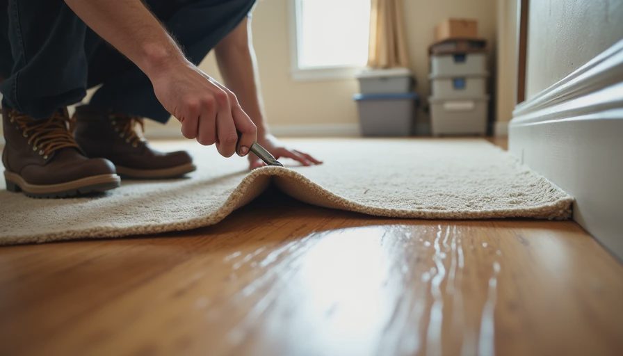 Pre-sale renovation advisor checking whether hardwood hides under bedroom carpet
