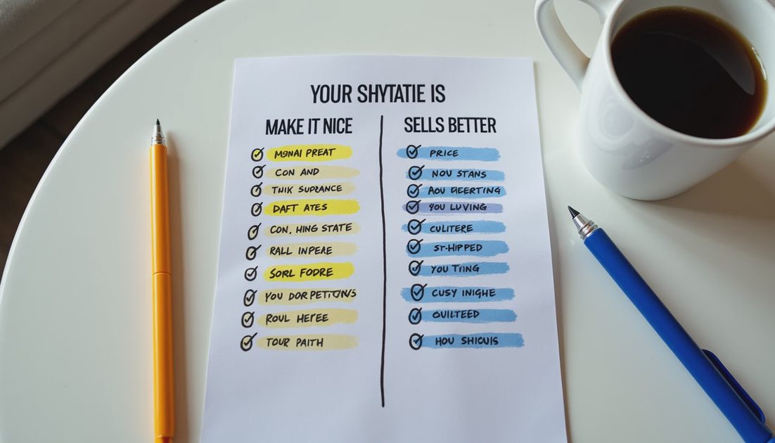 Two-column checklist comparing nicer projects with projects that sell better in a pre-sale renovation plan