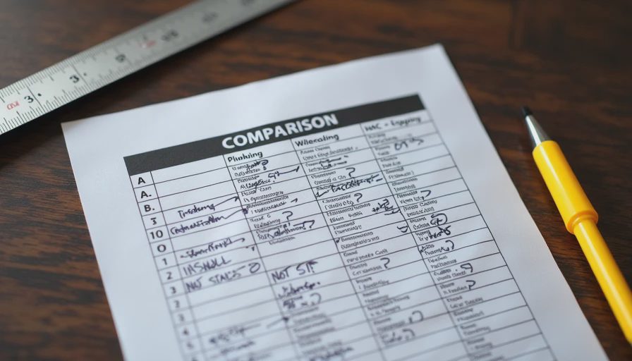 Handwritten notes circling scope differences on a three-column remodeling bid comparison sheet