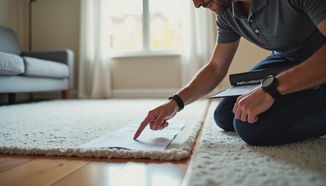 Contractor pointing out flooring wear during a pre-sale walkthrough in a Charlotte home